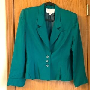 VINTAGE MICHELLE STUART SIZE 10 GREEN SHORT BLAZER SUIT JACKET PLEATED WAIST